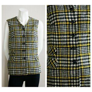 Vintage Junior House Micro Check Long Line  Wool Vest with Grandpa Buttons M